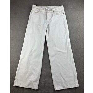 &Denim Jeans Women US 6 White Baggy Wide Loose Fit Low Waist 100% Cotton Pockets